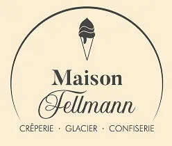 Maison Fellmann logo with an ice-cream cone illustration and the words Crêperie, Glacier, Confiserie.