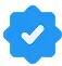 Icono de insignia verificada azul, símbolo de autenticidad